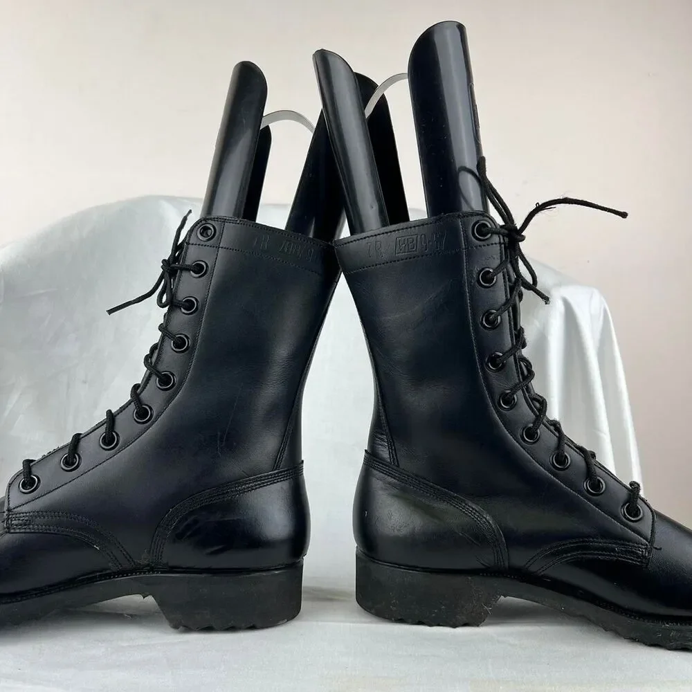 1967 US Army Black Leather Combat Boots Vietnam War Era Size 7 R